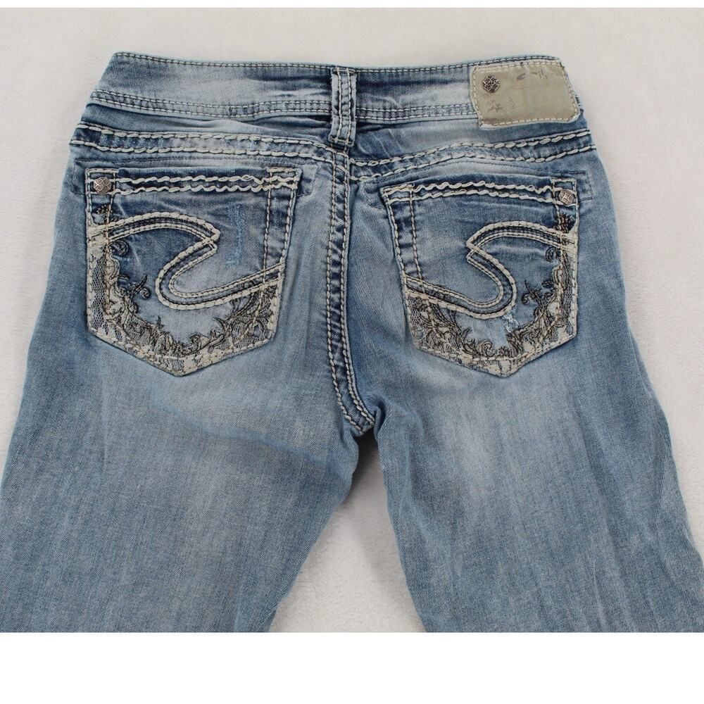Silver Womens 27X31 SKINNY Straight Jeans THICK STITCH WHISKERING Distressed